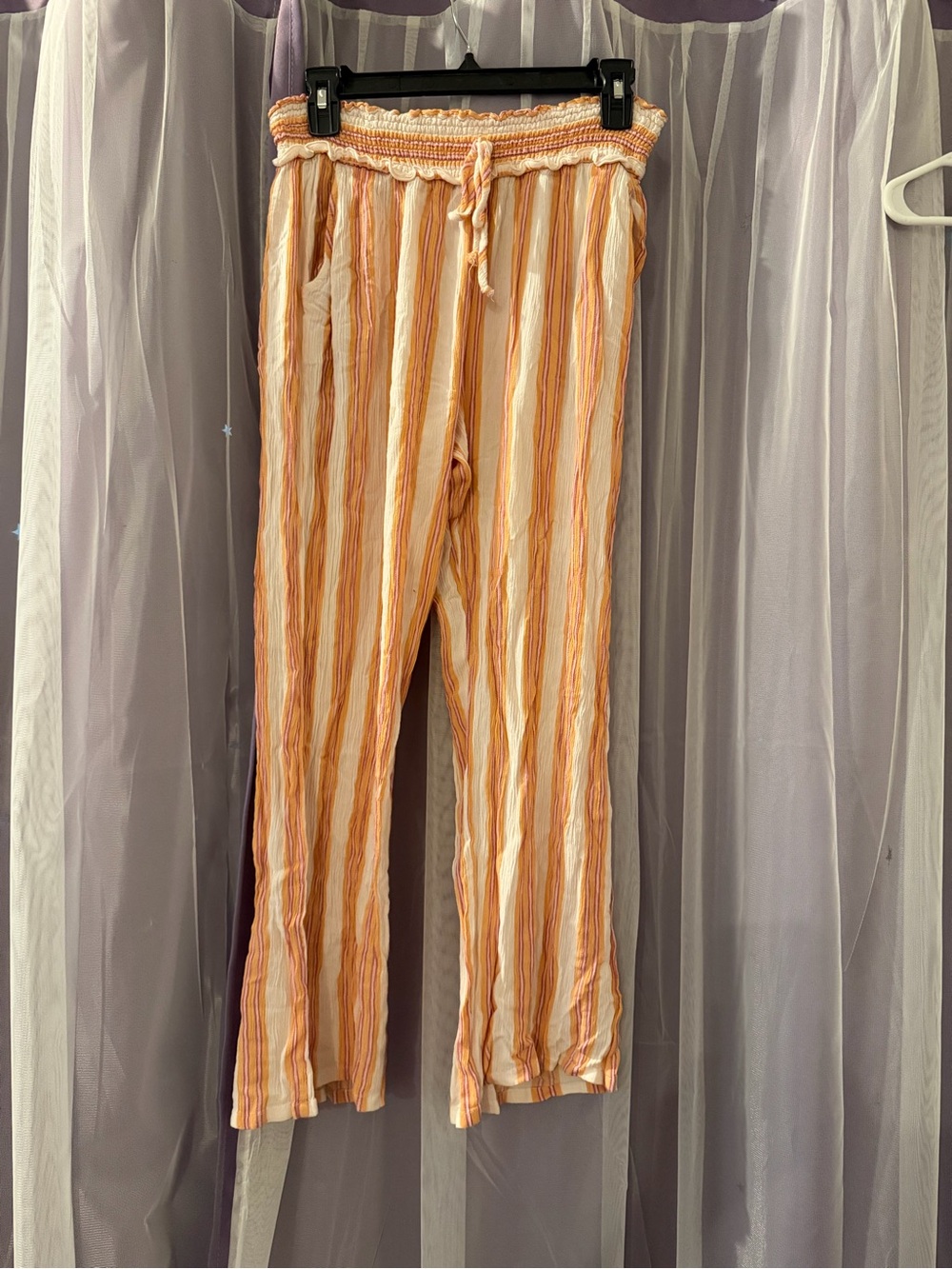 Kingston Peach & Cream Striped Elastic Waist Pants